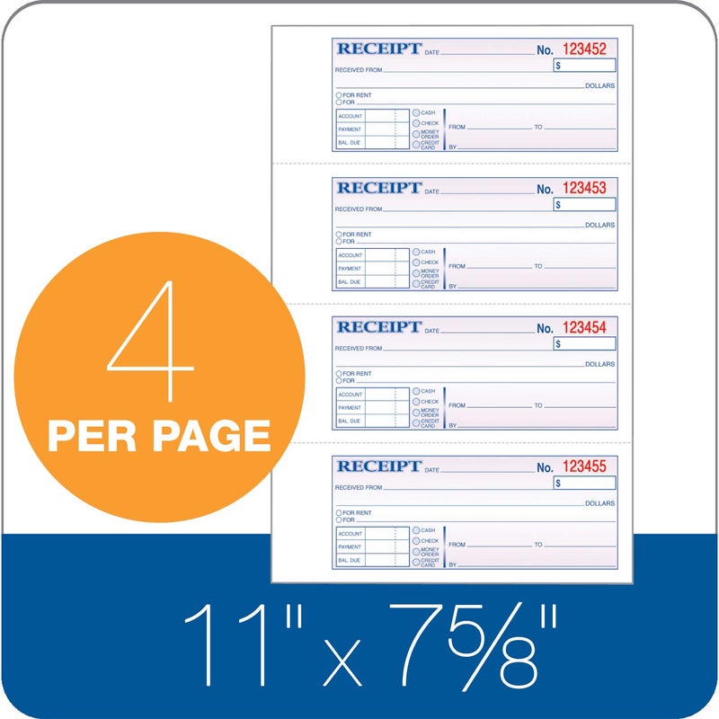 TOPS Money/Rent Receipt Book, 3-Part, Carbonless, 11 x 7-5/8 Inches, 4 Receipts/Page, 100 Sets per Book (46808) - Image 3